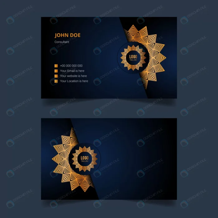 luxury mandala business card template design crcd6aed3a4 size1.98mb - title:وکتور کارت ویزیت سرمه ای با شمسه طلایی - اورچین فایل - format:EPS - وکتور - sku:crcd6aed3a4 - keywords: p_id:56182