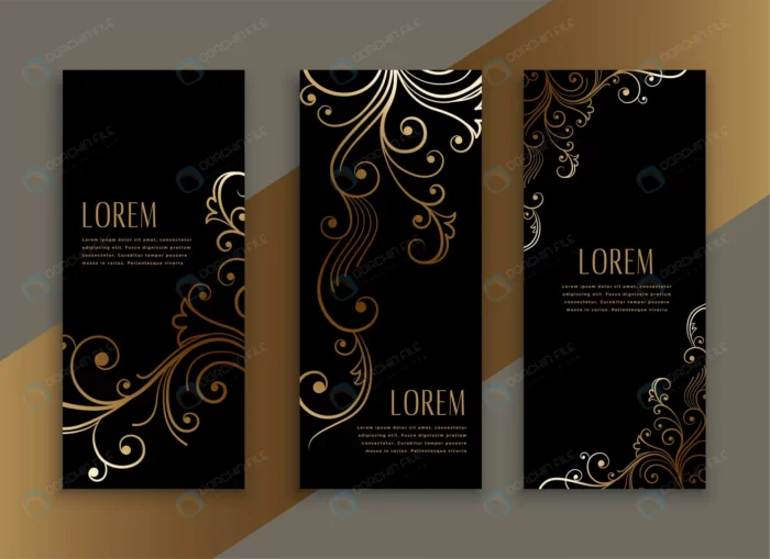 luxury style floral black gold banners set crc17de5d9f size2.58mb - title:بنر عمودی لاکچری - اورچین فایل - format:EPS - وکتور - sku:crc17de5d9f - keywords: p_id:88001