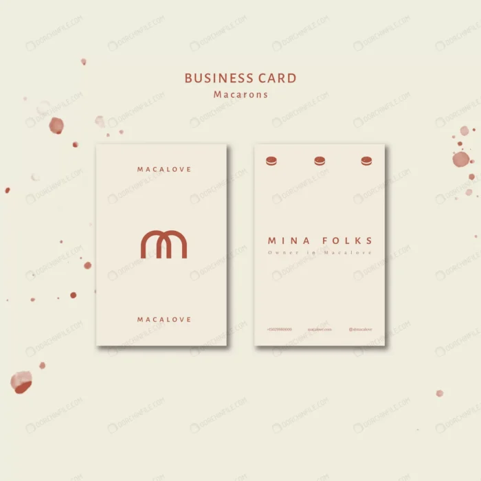 macarons shop vertical business card template crc8ec8b4ac size0.60mb - title:تمپلیت لایه باز کارت ویزیت عمودی - اورچین فایل - format:PSD - فتوشاپ - sku:crc8ec8b4ac - keywords: p_id:93407