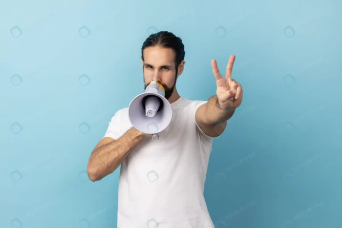 man holding megaphone hands making announcement sh rnd897 frp31940651 - title:استوک مرد با بلندگو - اورچین فایل - format:JPG - استوک - sku:frp31940651 - keywords: p_id:71967