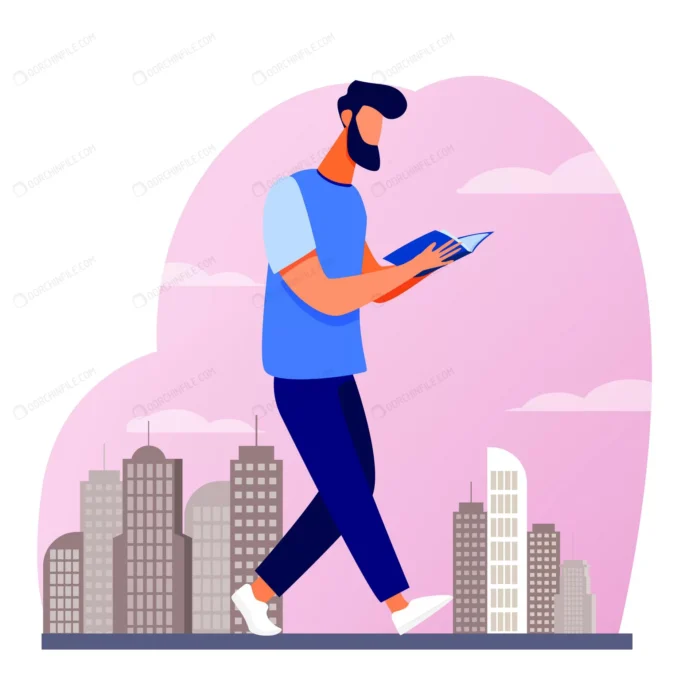 man reading book while walking city crc4bfc6d81 size1.53mb - title:مرد در حال قدم زدن و خواندن کتاب - اورچین فایل - format:EPS - وکتور - sku:crc4bfc6d81 - keywords: p_id:91285