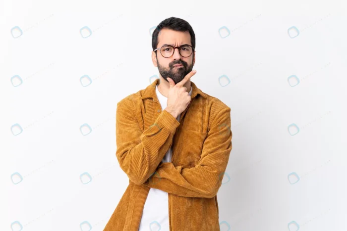 man with beard isolated wall crcb784311e - title:پسر در حال فکر کردن - اورچین فایل - format:JPG - استوک - sku:crcb784311e - keywords: p_id:90541