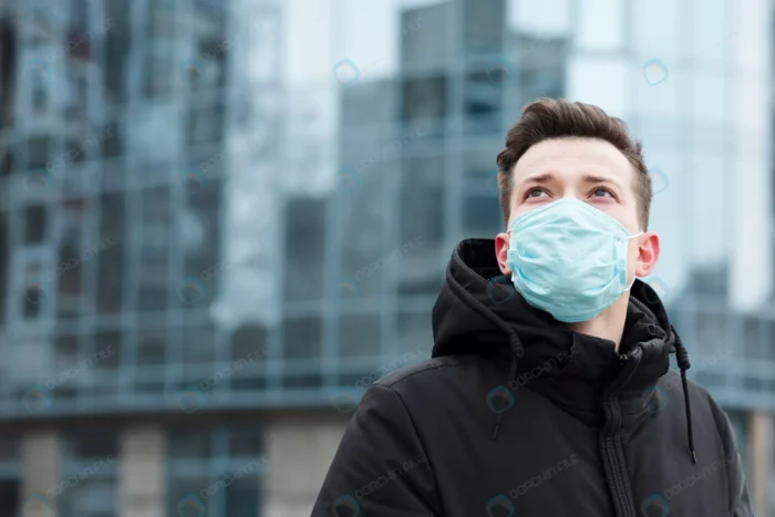 man with medical mask posing city with copy space crc9ba23a87 - title:تصویر استوک با موضوع استفاده از ماسک پزشکی - اورچین فایل - format:JPG - استوک - sku:crc9ba23a87 - keywords: p_id:35397