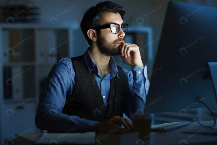 man working night crcd04dfc3d size11.02mb 5760x3840 1 - title:تصویر استوک مرد در حال کار با کامپیوتر - اورچین فایل - format:JPG - استوک - sku:crcd04dfc3d - keywords: p_id:47372