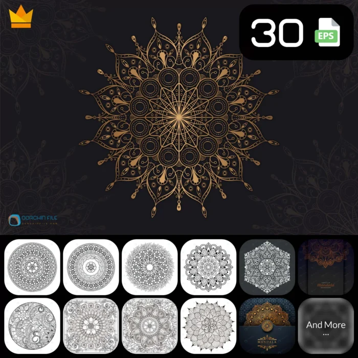 mandala2a - title:مجموعۀ طرح ماندالا با فرمت وکتور#۲ - اورچین فایل - format:EPS - وکتور - sku:crcv30manda2 - keywords: p_id:38368