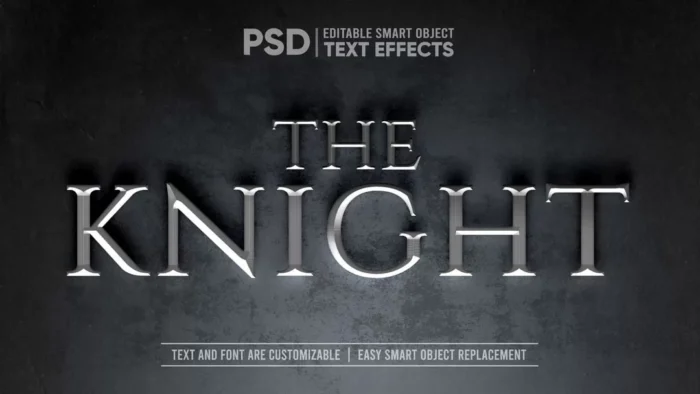 medieval knight silver steel editable text effect mockup - title:افکت متن لایه باز فلزی با استایل سینمایی - اورچین فایل - format:PSD - فتوشاپ - sku:7148 - keywords: p_id:32359
