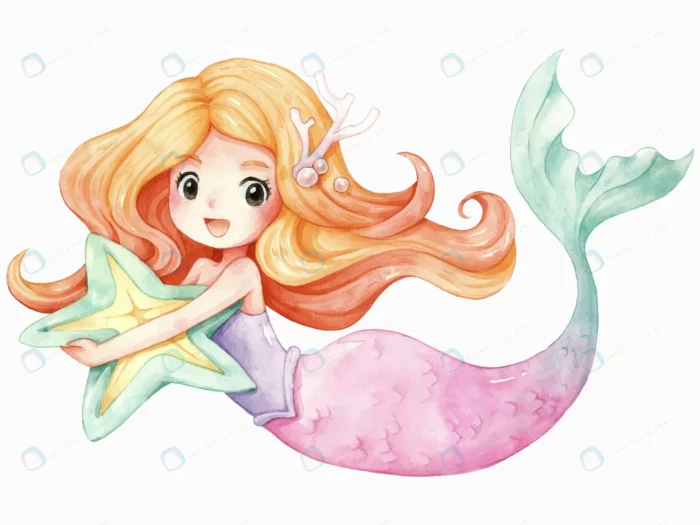 mermaid character cartoon watercolor crc91fc198e size6.93mb - title:وکتور پری دریایی با موهای بلند - اورچین فایل - format:EPS - وکتور - sku:crc91fc198e - keywords: p_id:77797