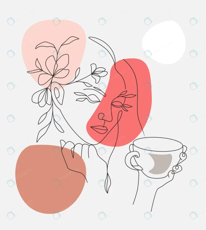 minimal beautiful woman flowers drinking coffee e crc902added size2.20mb - title:وکتور لاین آرت دختر با فنجان قهوه - اورچین فایل - format:EPS - وکتور - sku:crc902added - keywords: p_id:77011