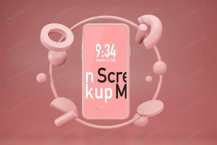 mobile 3d rendering stage display background mock crcbe68d82e size65.53mb - title:موکاپ صفحه موبایل با اشکال سه بعدی - اورچین فایل - format:PSD - فتوشاپ - sku:crcbe68d82e - keywords: p_id:83009