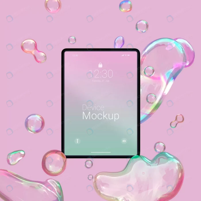 mock up tablet composition with liquid dynamic el crc2e2470d7 size7.76mb - title:موکاپ تبلت در پس زمینه 3 بعدی دارای حباب - اورچین فایل - format:PSD - فتوشاپ - sku:crc2e2470d7 - keywords: p_id:55628