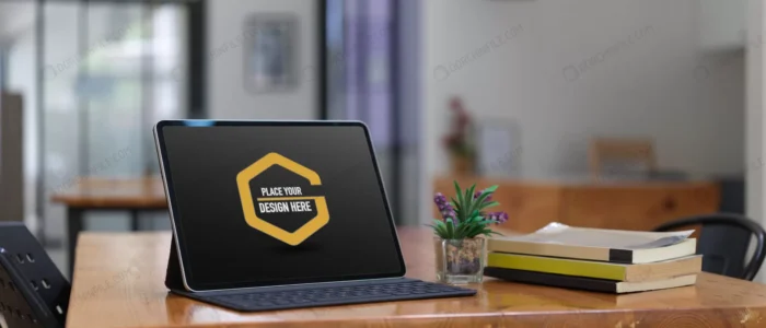 mockup digital tablet with keyboard crcb2c3b4a2 size75.66mb - title:موکاپ تبلت روی میز چوبی - اورچین فایل - format:PSD - فتوشاپ - sku:crcb2c3b4a2 - keywords: p_id:98059