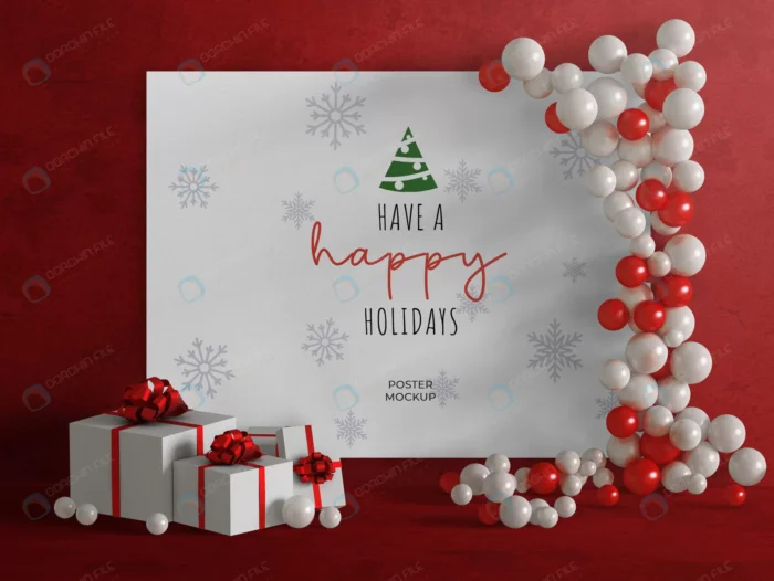mockup holiday party poster with balloon decorati crc93607e79 size106.98mb - title:موکاپ پوستر ویژه کریسمس - اورچین فایل - format:PSD - فتوشاپ - sku:crc93607e79 - keywords: p_id:45019