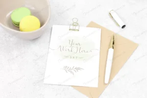 mockup invitation card with pen macarons crc22d4e59c size76.98mb - title:Home - اورچین فایل - format: - sku: - keywords: p_id:18