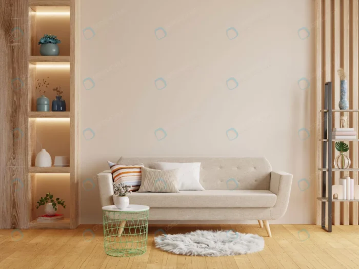 mockup living room interior with sofa empty cream crc2f328b5f - title:عکس استوک دیزاین داخلی خانه مدرن - اورچین فایل - format:JPG - استوک - sku:crc2f328b5f - keywords: p_id:62519