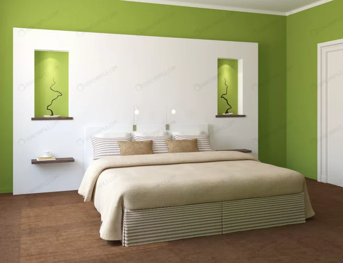 modern bedroom interior crc67857f13 - title:دکوراسیون داخلی اتاق با دیوار سبز رنگ - اورچین فایل - format:JPG - استوک - sku:crc67857f13 - keywords: p_id:99797