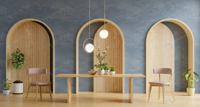 modern dining room interior design with dark blue crcde72168e - title:دانلود دکوراسیون داخلی اتاق غذاخوری - اورچین فایل - format:JPG - استوک - sku:crcde72168e - keywords: p_id:41781