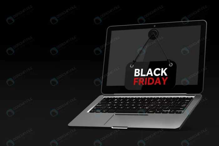 modern laptop with black friday sale hanging bann crce2e55e53 - title:تصویر استوک ویژه فروش جمعه سیاه - اورچین فایل - format:JPG - استوک - sku:crce2e55e53 - keywords: p_id:64175