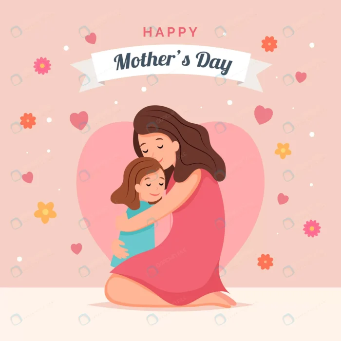 mother s day with mother child crc2ce7f440 size1.02mb - title:دانلود وکتور ویژۀ تبریک روز مادر با طرح دختر بچه در آغوش مادر، گل و قلب های پراکنده - اورچین فایل - format:EPS - وکتور - sku:crc2ce7f440 - keywords: p_id:31897