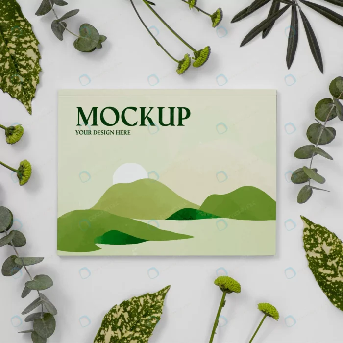 nature magazine cover mock up with leaves arrange crcd0f35ba7 size48.78mb - title:موکاپ جلد مجله از نمای بالا - اورچین فایل - format:PSD - فتوشاپ - sku:crcd0f35ba7 - keywords: p_id:77969