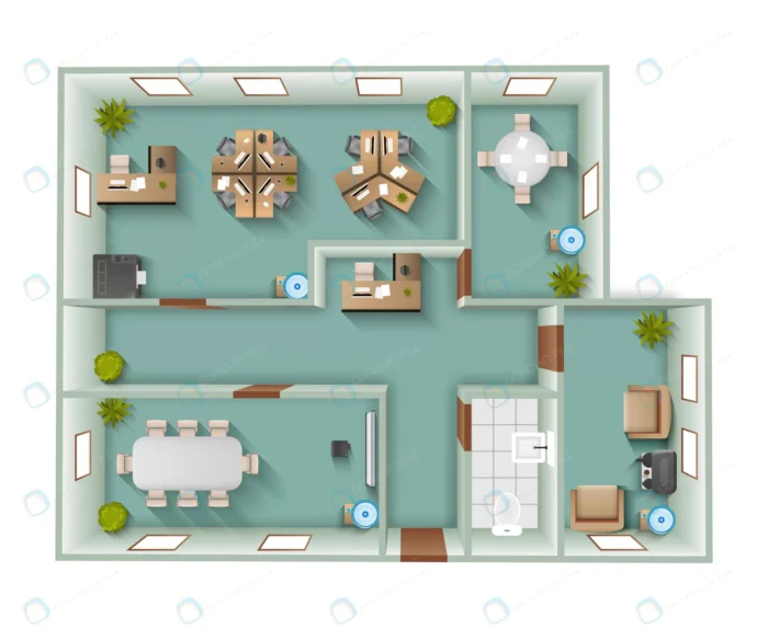 office interior top view 2 crc9fc73cd2 size3.16mb - title:نمای دکوراسیون داخلی محیط اداری از نمای تاپ - اورچین فایل - format:EPS - وکتور - sku:crc9fc73cd2 - keywords: p_id:91139