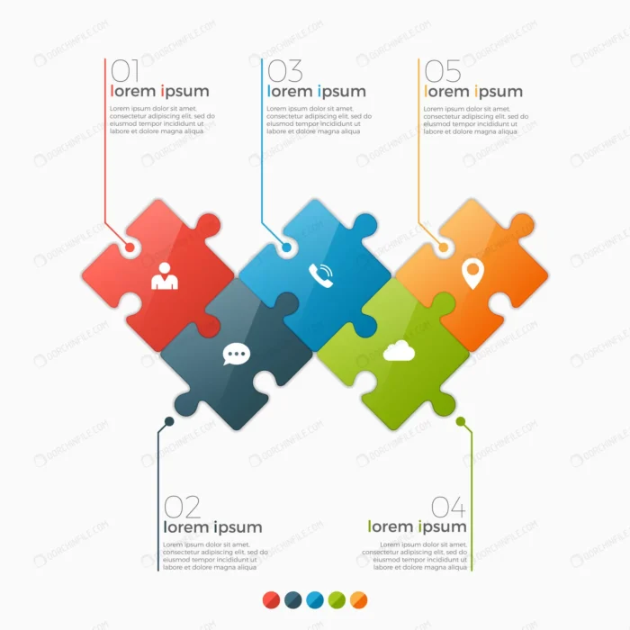 options infographic template with puzzle sections crc6137cca6 size2.87mb - title:اینفوگرافیک مرحله ای طرح پازل - اورچین فایل - format:EPS - وکتور - sku:crc6137cca6 - keywords: p_id:99205