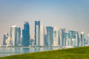 panoramic view modern skyline doha with green gras rnd859 frp17838780 - title:Home - اورچین فایل - format: - sku: - keywords: p_id:18