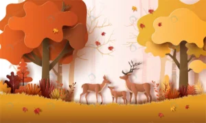 paper art style autumn landscape with deer family crc57f36f94 size10.04mb - title:Home - اورچین فایل - format: - sku: - keywords: p_id:18