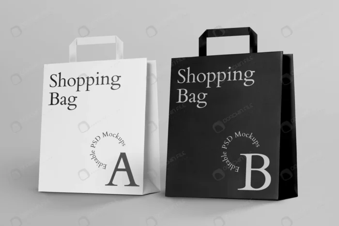 paper shopping bag mockup design crce58013f4 size190.33mb - title:موکاپ کیف دستی سفید و سیاه - اورچین فایل - format:PSD - فتوشاپ - sku:crce58013f4 - keywords: p_id:83979