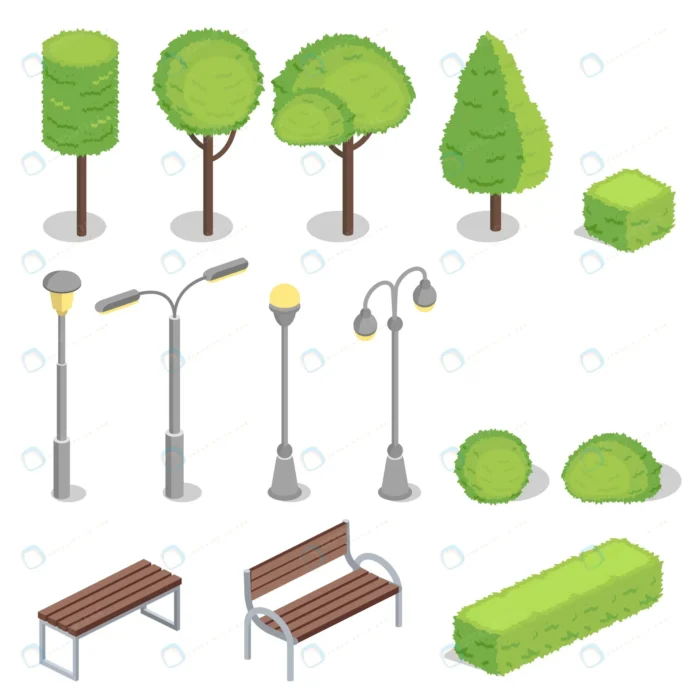 park elements 3d isometric illustration crccf6b4140 size2.13mb - title:وکتور ایزومتریک درخت و بوته سبز - اورچین فایل - format:EPS - وکتور - sku:crccf6b4140 - keywords: p_id:77413