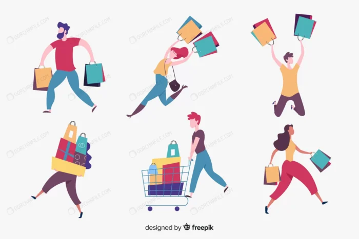 people carrying shopping bags collectio crc247a31e8 size1.30mb - title:وکتور مردم با کیف خرید - اورچین فایل - format:EPS - وکتور - sku:crc247a31e8 - keywords: p_id:91311