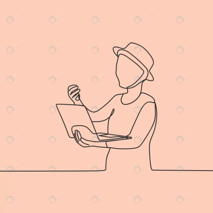 people with laptop single line art 2 crcbd275c38 size0.55mb - title:وکتور کاراکتر انسان همراه با لپ تاپ در دستش با یک خط - اورچین فایل - format:EPS - وکتور - sku:crca2296c22 - keywords: p_id:57200