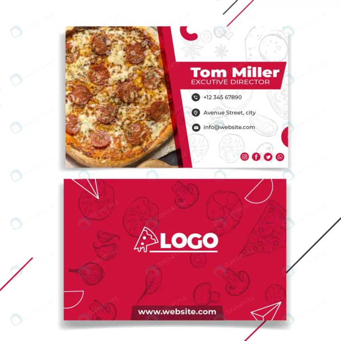 pizza restaurant horizontal business card crc8e61c6f6 size3.38mb - title:دانلود کارت ویزیت برای رستوران - اورچین فایل - format:EPS - وکتور - sku:crc8e61c6f6 - keywords: p_id:42287