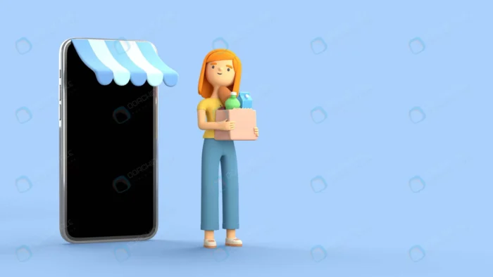plastic woman with smartphone mockup crc53dc4baa size9.50mb - title:کاراکتر سه بعدی دختر با باکس خرید - اورچین فایل - format:PSD - فتوشاپ - sku:crc53dc4baa - keywords: p_id:78643