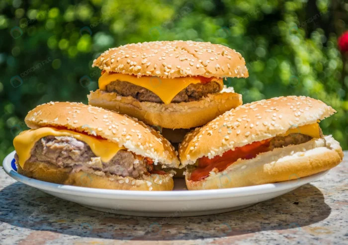 plate full cheeseburgers garden crcf0257bf0 - title:تصویر استوک ساندویچ برگر خانگی - اورچین فایل - format:JPG - استوک - sku:crcf0257bf0 - keywords: p_id:62332