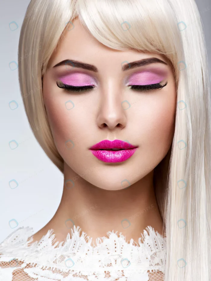 portrait beautiful woman with pink make up white crcc4ecba33 - title:تصویر استوک مدل دختر با موهای صاف و بلوند و آرایش صورتی - اورچین فایل - format:JPG - استوک - sku:crcc4ecba33 - keywords: p_id:47118