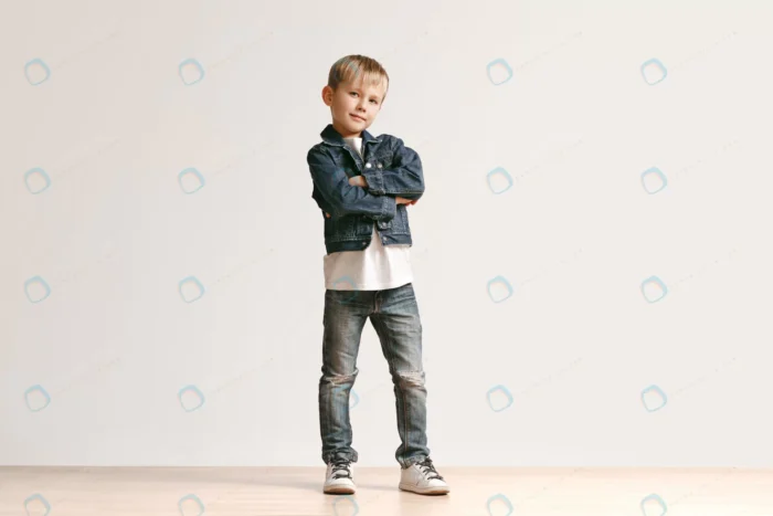 portrait cute little kid boy stylish jeans clothe crc9a9d375d - title:تصویر استوک ژست عکاسی مدل پسر بچه - اورچین فایل - format:JPG - استوک - sku:crc9a9d375d - keywords: p_id:64404