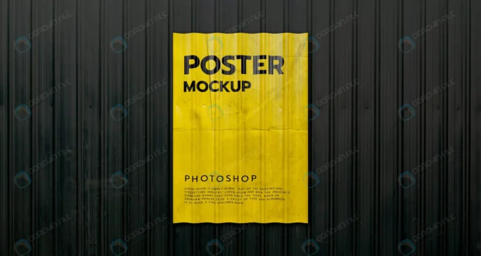 poster container metal wall mockup realistic crc9893294d size71.46mb - title:موکاپ پوستر روی دیوار مشکی - اورچین فایل - format:PSD - فتوشاپ - sku:crc9893294d - keywords: p_id:83131