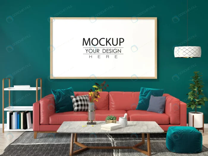 poster frame living room mockup crcda450035 size47.32mb - title:موکاپ پوستر افقی در اتاق نشیمن - اورچین فایل - format:PSD - فتوشاپ - sku:crcda450035 - keywords: p_id:82619