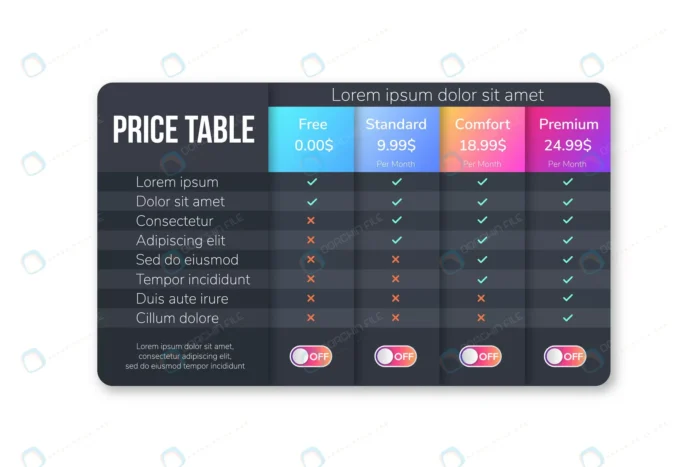 pricing plans websites applications crcc7c38428 size4.96mb - title:کادر قیمت و خدمات - اورچین فایل - format:EPS - وکتور - sku:crcc7c38428 - keywords: p_id:89965