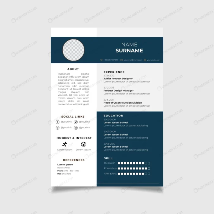 professional resume design template with minimali crc8f152f99 size0.71mb - title:قالب وکتور رزومه کاری - اورچین فایل - format:EPS - وکتور - sku:crc8f152f99 - keywords:قالب وکتور رزومه کاری p_id:101827