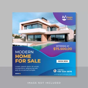 real estate sale social media banner square flyer template - title:Home - اورچین فایل - format: - sku: - keywords: p_id:18