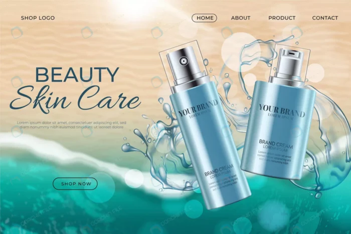 realistic ad with product landing page crc668c8d9c size46.53mb - title:قالب وکتور لندینگ پیج با موضوع لوازم آرایشی و زیبایی - اورچین فایل - format:EPS - وکتور - sku:crc668c8d9c - keywords: p_id:77163