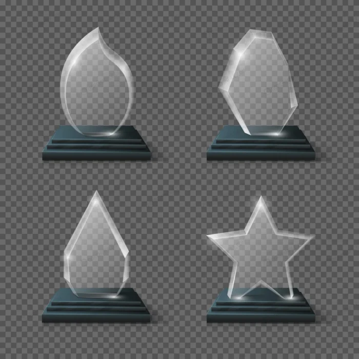 realistic crystal trophy glass awards set glass t crcd7db039f size2.18mb - title:مجموعه تندیس شیشه ای بدون پس زمینه - اورچین فایل - format:EPS - وکتور - sku:crcd7db039f - keywords: p_id:106237