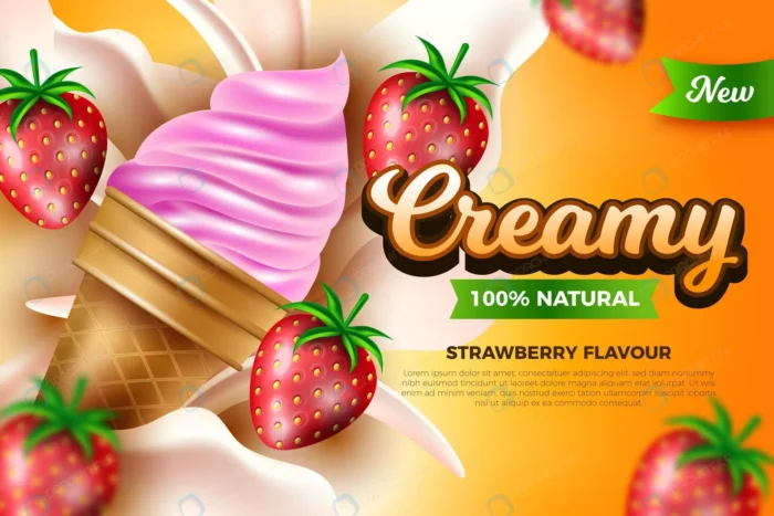 realistic ice cream ad concept crca255c8e0 size8.57mb - title:وکتور تبلیغاتی بستنی با طعم توت فرنگی - اورچین فایل - format:EPS - وکتور - sku:crca255c8e0 - keywords: p_id:42730