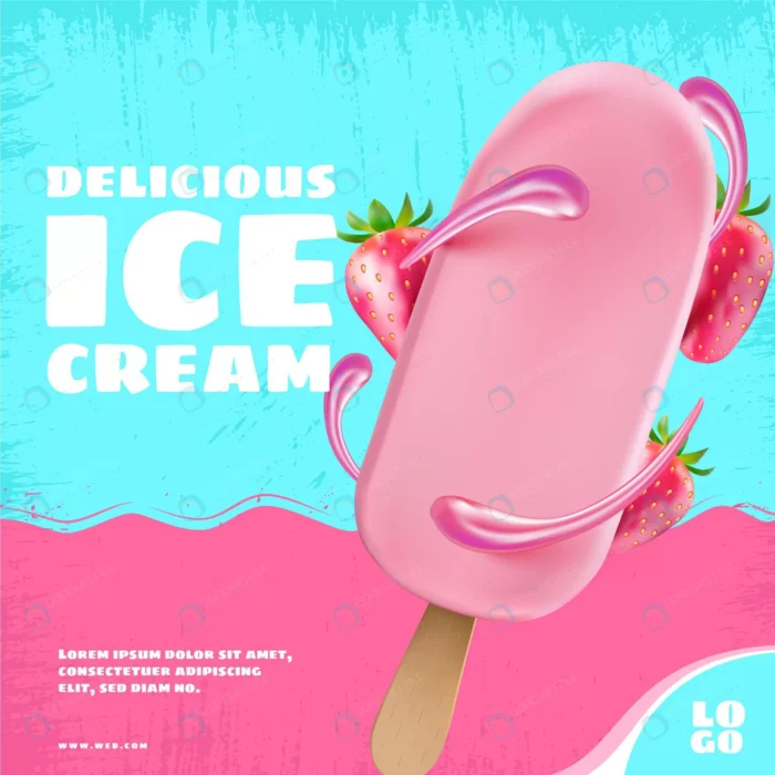 realistic ice cream promo template 3 crc7640ad97 size19.19mb - title:بستنی چوبی با طعم توت فرنگی - اورچین فایل - format:EPS - وکتور - sku:crc7640ad97 - keywords: p_id:41392