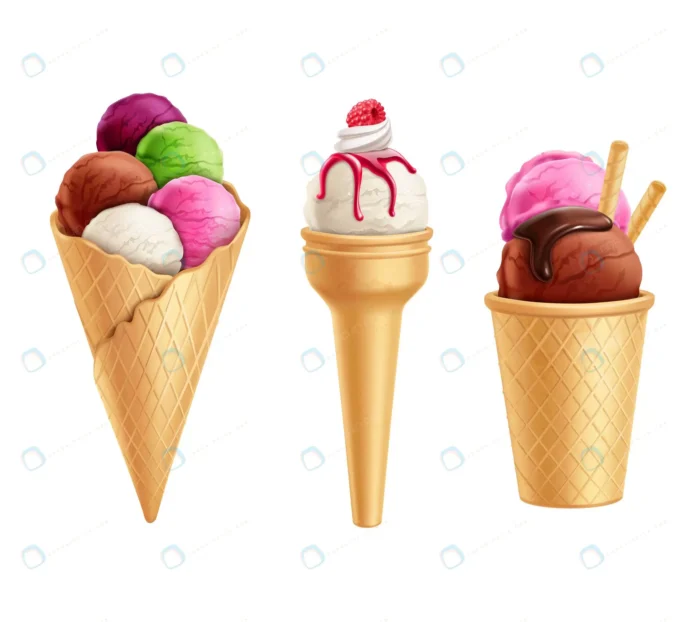 realistic ice cream set crc98b0f068 size6.77mb - title:بستنی قیفی با استایل فانتزی - اورچین فایل - format:EPS - وکتور - sku:crc98b0f068 - keywords: p_id:39804