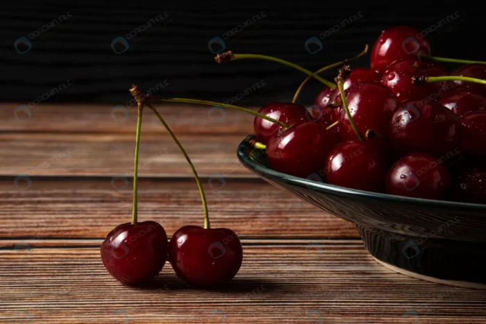 red cherries plate crc0f484db6 - title:تصویر گیلاس روی میز چوبی - اورچین فایل - format:JPG - استوک - sku:crc0f484db6 - keywords: p_id:80611