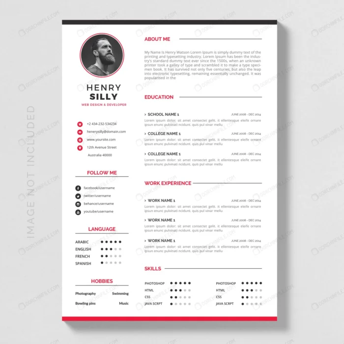 red resume template crce87fd719 size1.88mb - title:قالب رزومه - اورچین فایل - format:EPS - وکتور - sku:crce87fd719 - keywords:قالب رزومه p_id:101849
