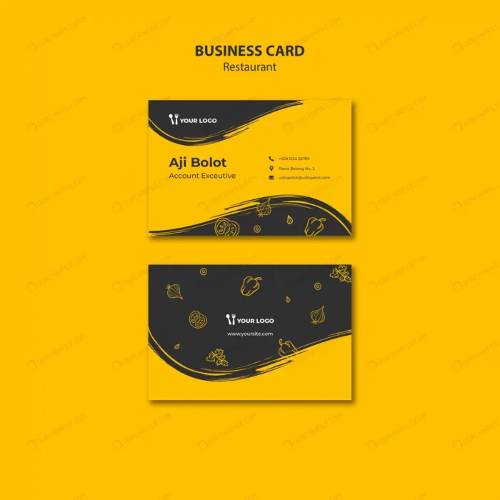 restaurant business card template crcdc9c3d1c size3.98mb - title:کارت ویزیت رستوران مشکی و زرد - اورچین فایل - format:PSD - فتوشاپ - sku:crcdc9c3d1c - keywords: p_id:93431
