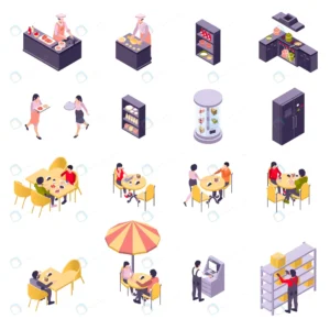 restaurant cafe isometric icon set racks with box crc35597b15 size3.18mb - title:Home - اورچین فایل - format: - sku: - keywords: p_id:18